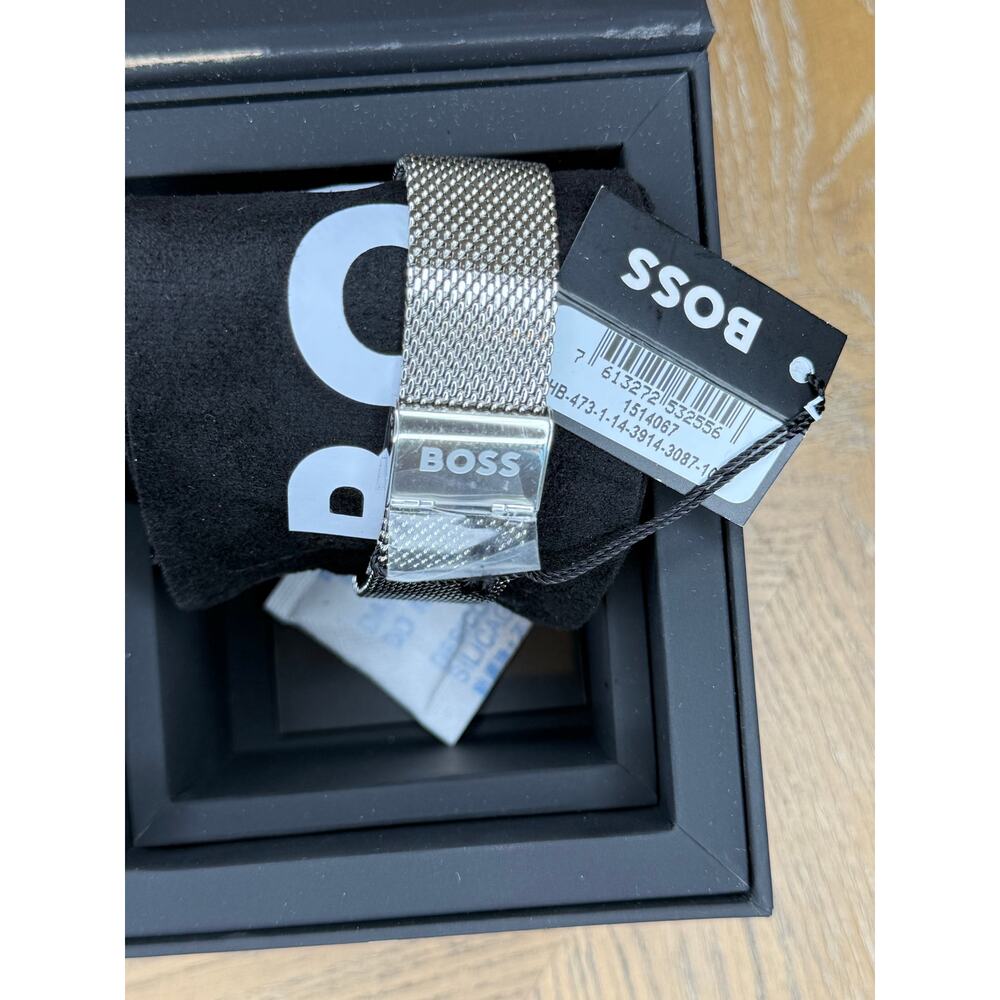 Hugo Boss Mens Watch Blue Dial Mesh Stainless Steel Bracelet Date Quartz New Box - Picture 3 of 7
